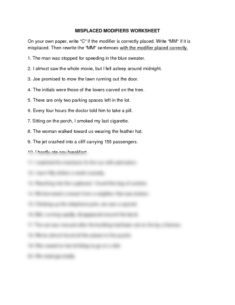 Misplaced Modifier Worksheet Free Worksheets Library