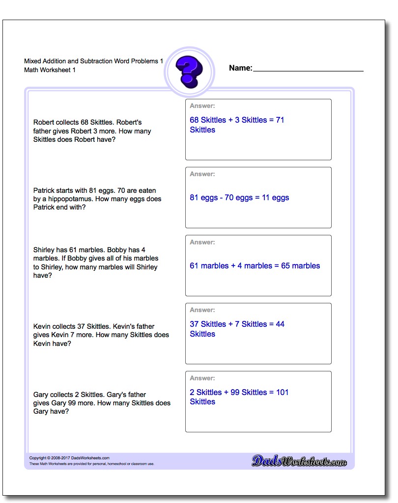 Mixed Addition And Subtraction Word Problems