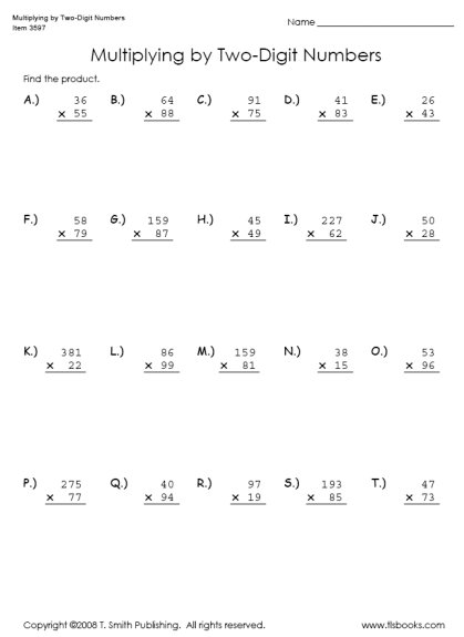 Multiplication 2 Digit By 2 Digit Worksheet Worksheets For School