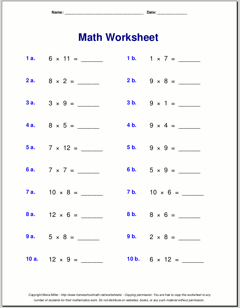 Multiplication Facts Practice Worksheets Free Worksheets Library