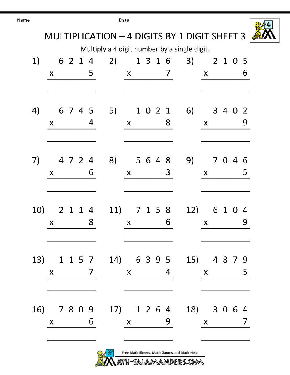 Multiplication Sheet 4th Grade