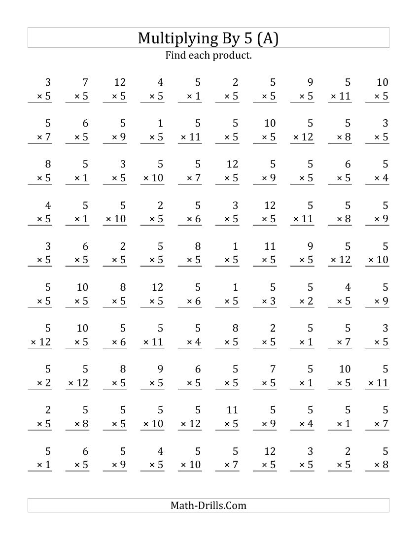 Multiplying 1 To 12 By 5 (a) Practice Sheets Plus Answers