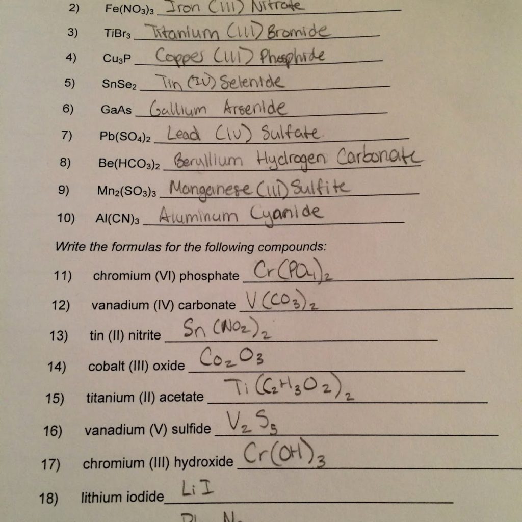 Naming Ionic Compounds Worksheet Answers