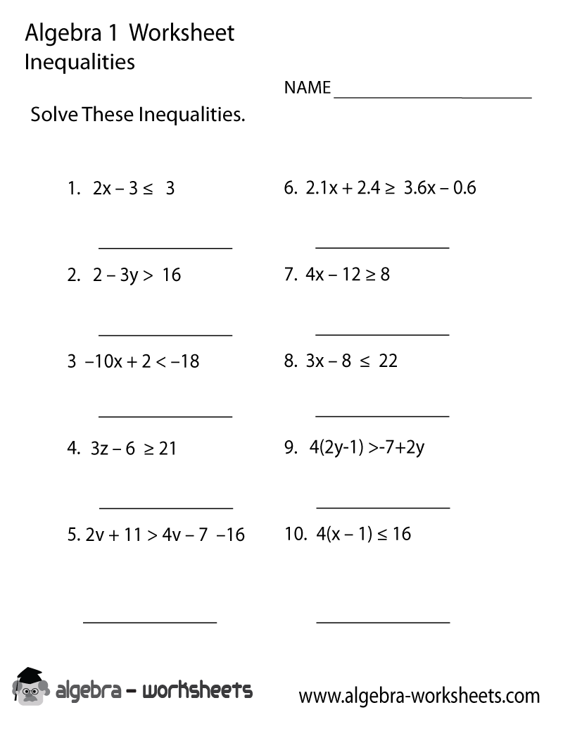 One Step Inequalities Worksheet Worksheets For All