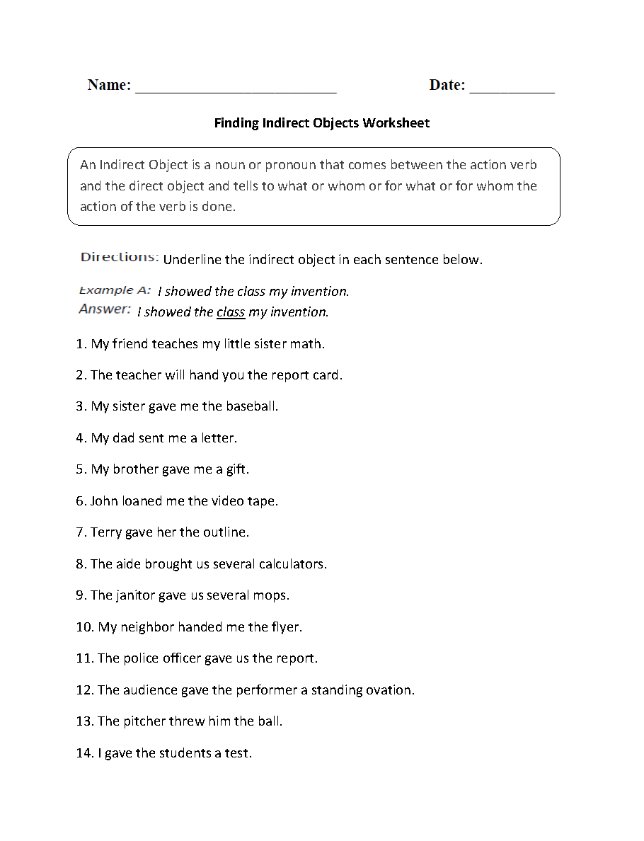 Parts Of A Sentence Worksheets