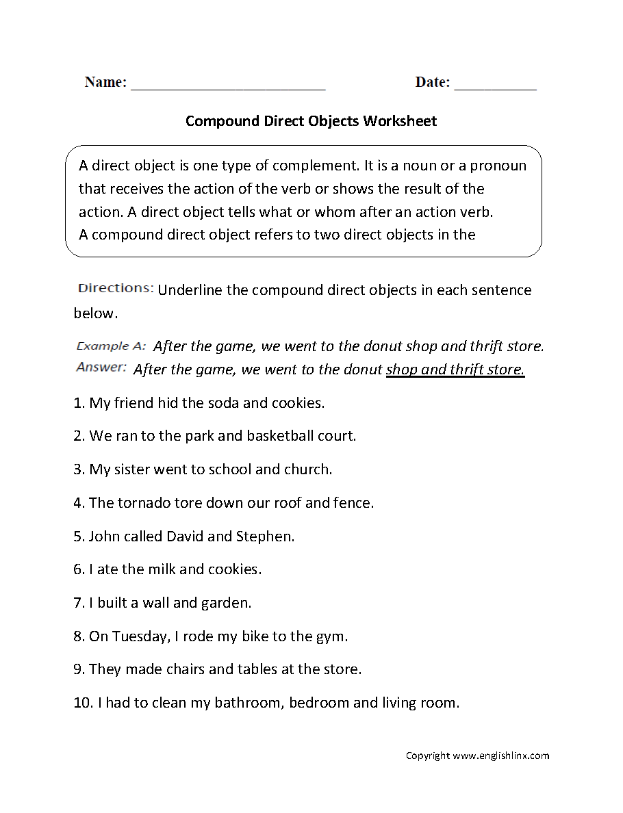 Parts Of A Sentence Worksheets