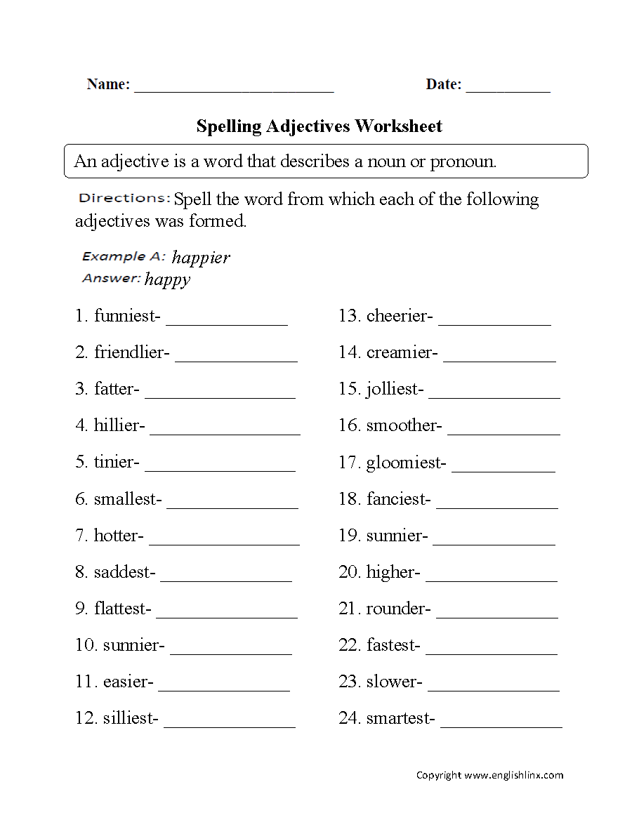 Part Of Speech Worksheet On Adjective