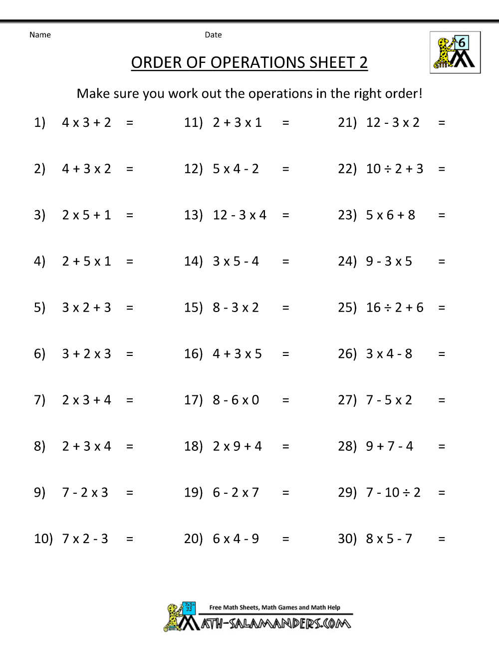Pemdas Rule & Worksheets