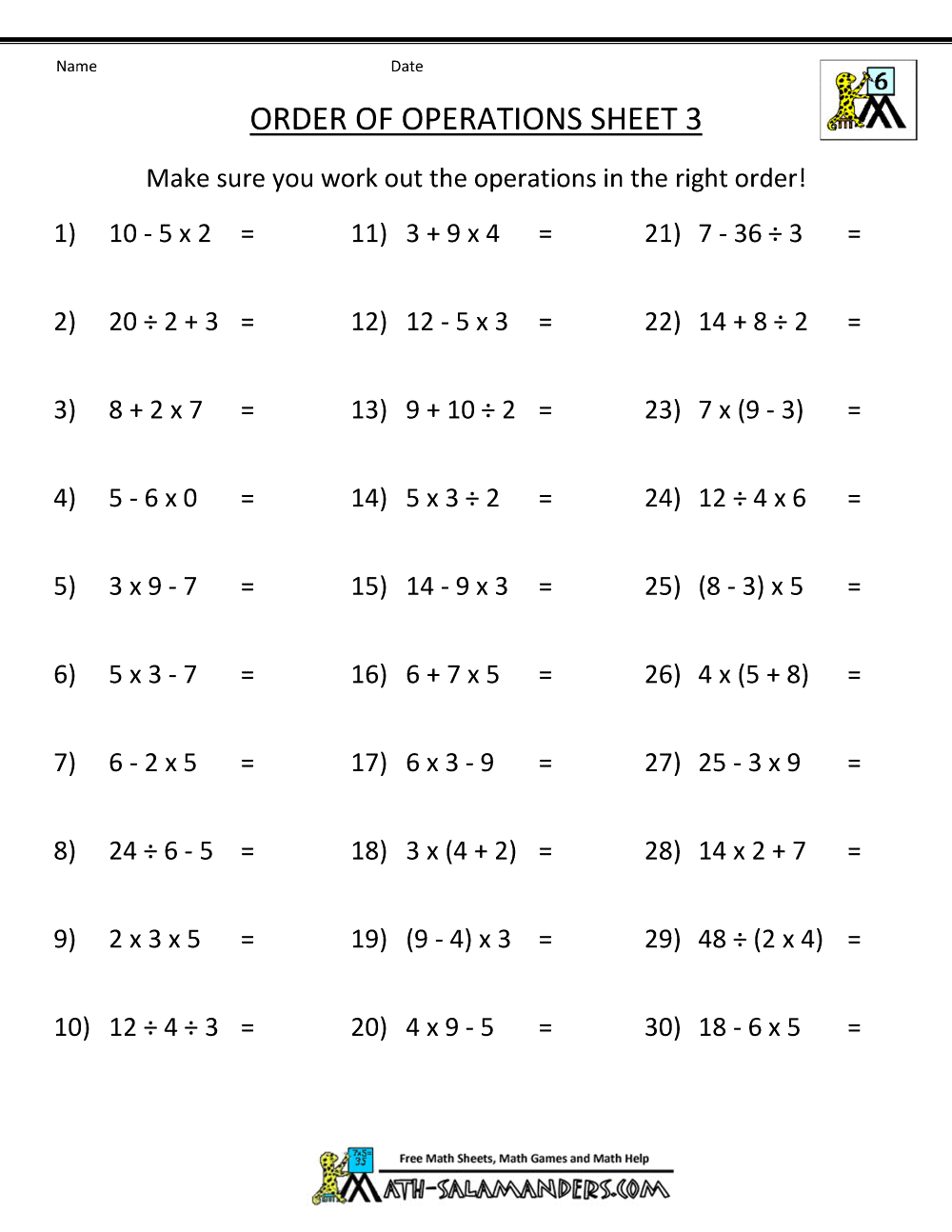 Pemdas Rule & Worksheets