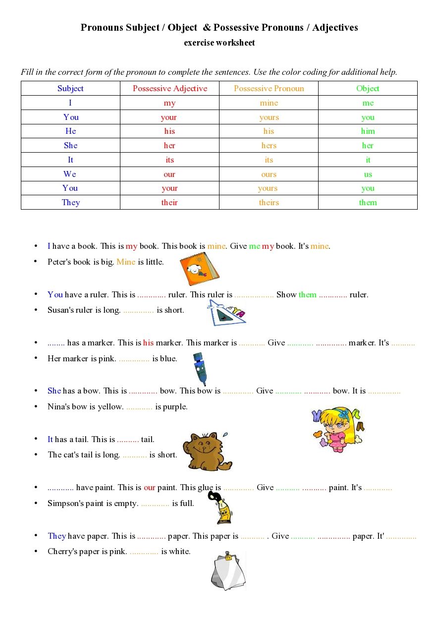 Possissive Pronouns Worksheet