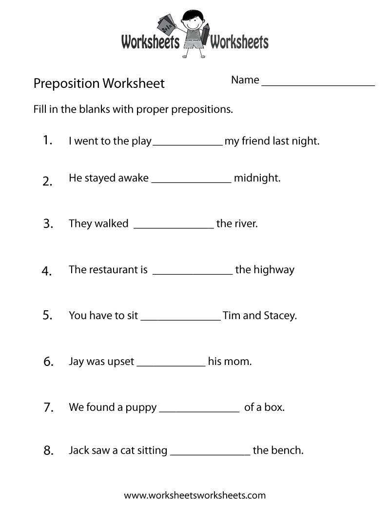 Preposition Test Worksheet Printable