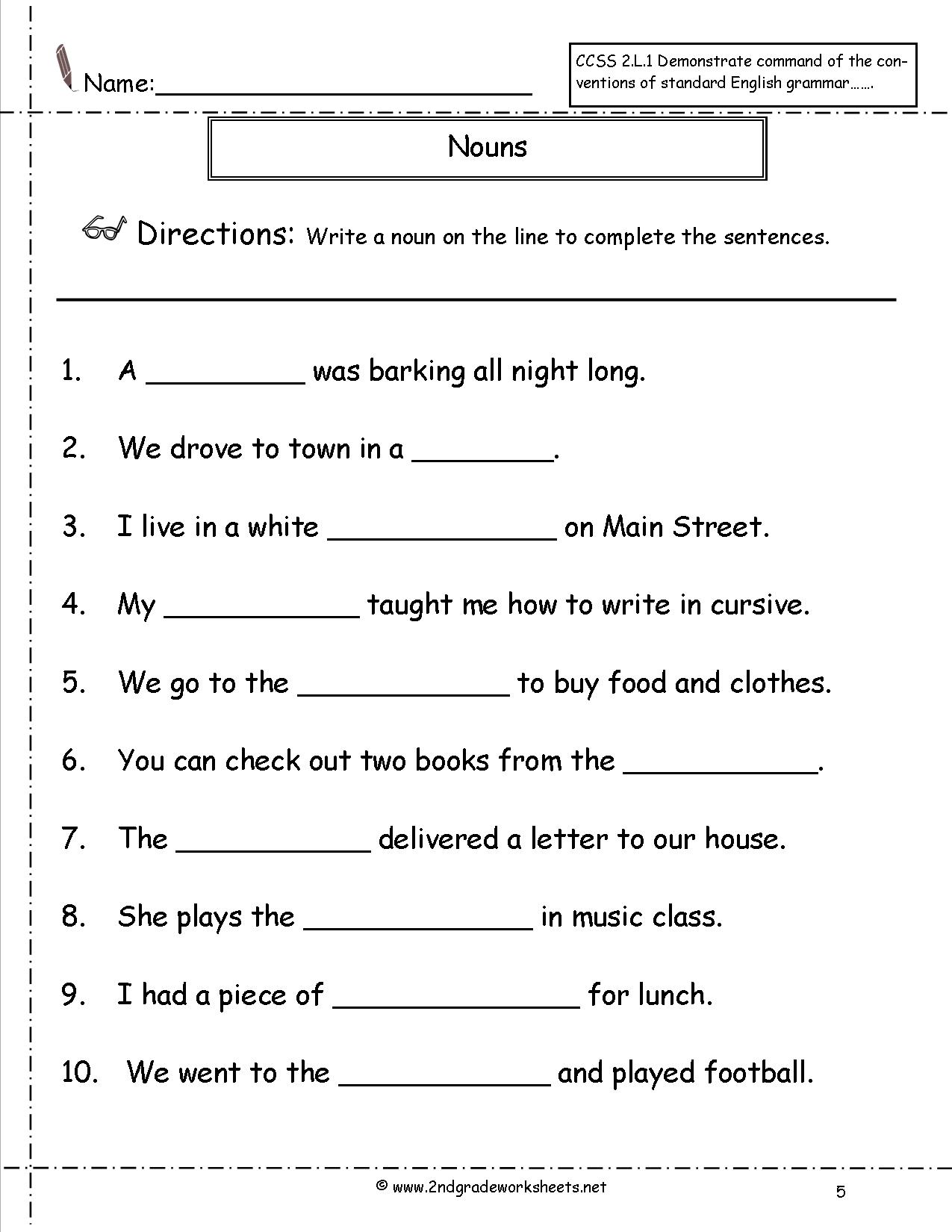 Proper Nouns Worksheet 2nd Grade Worksheets For All