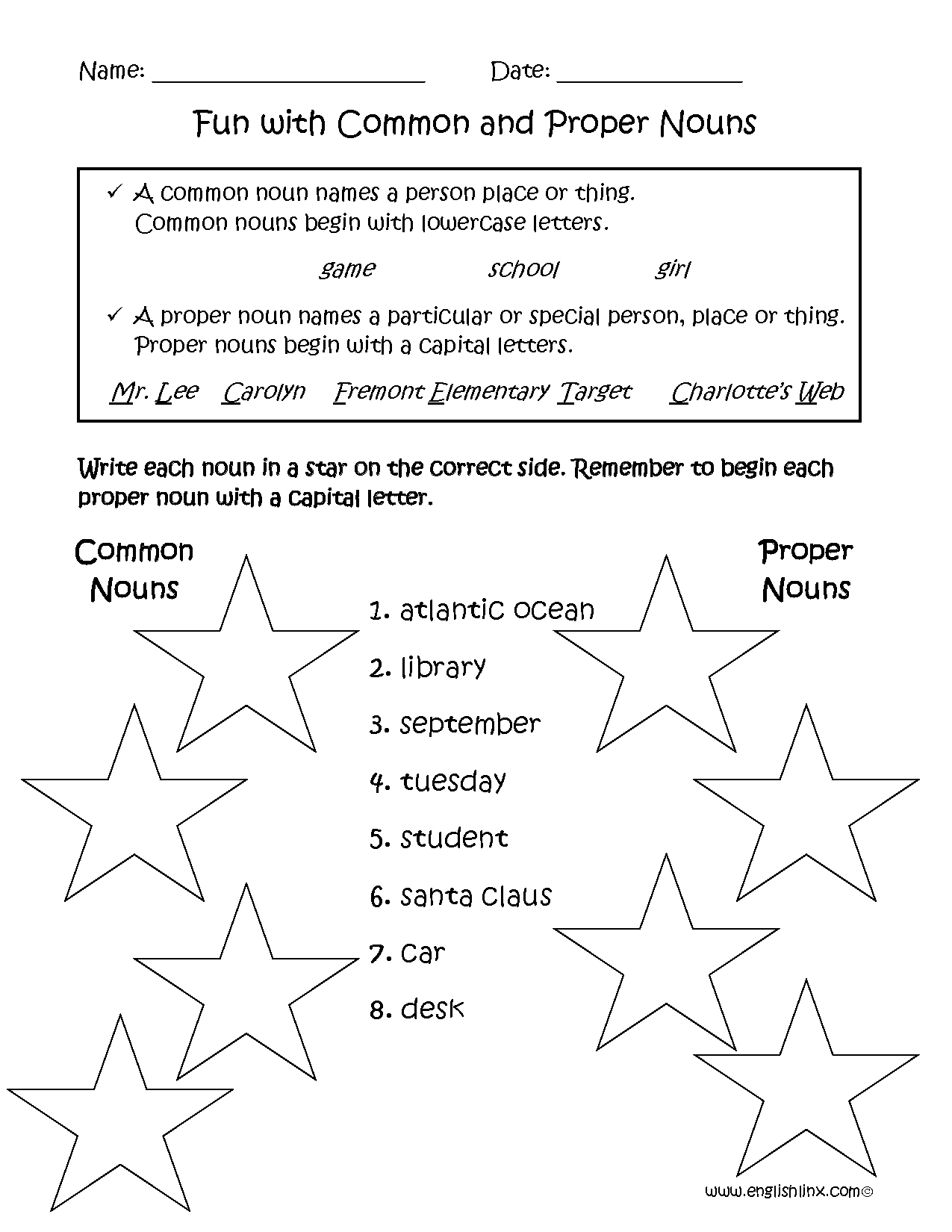 Proper Nouns Worksheet 2nd Grade Worksheets For All