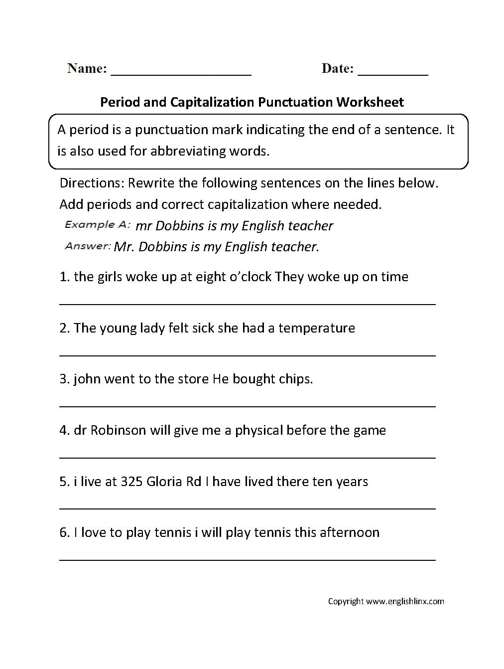 Punctuation Worksheets