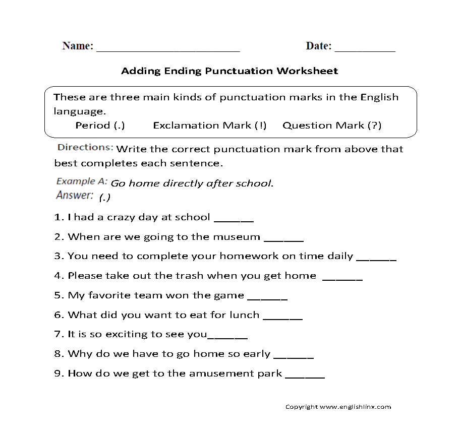 Punctuation Worksheets