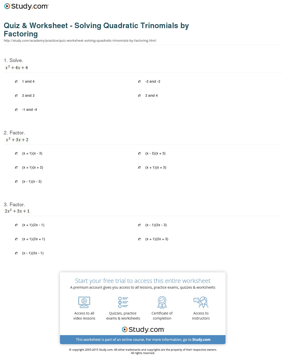 Quiz & Worksheet