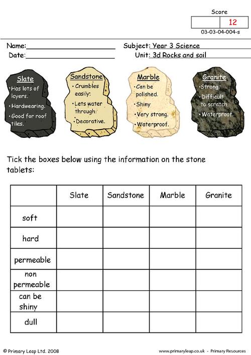 Rock And Minerals Worksheets