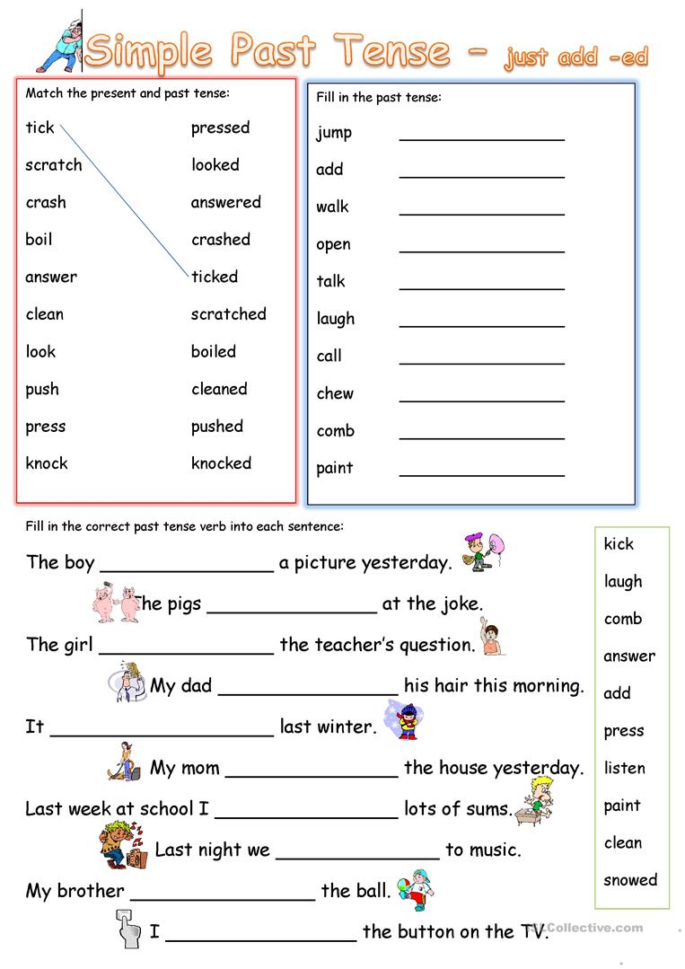 Simple Past Tense Add 'ed' Worksheet