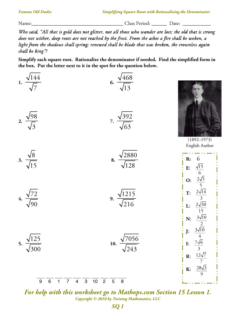 Simplify Square Roots Worksheet Worksheets For All