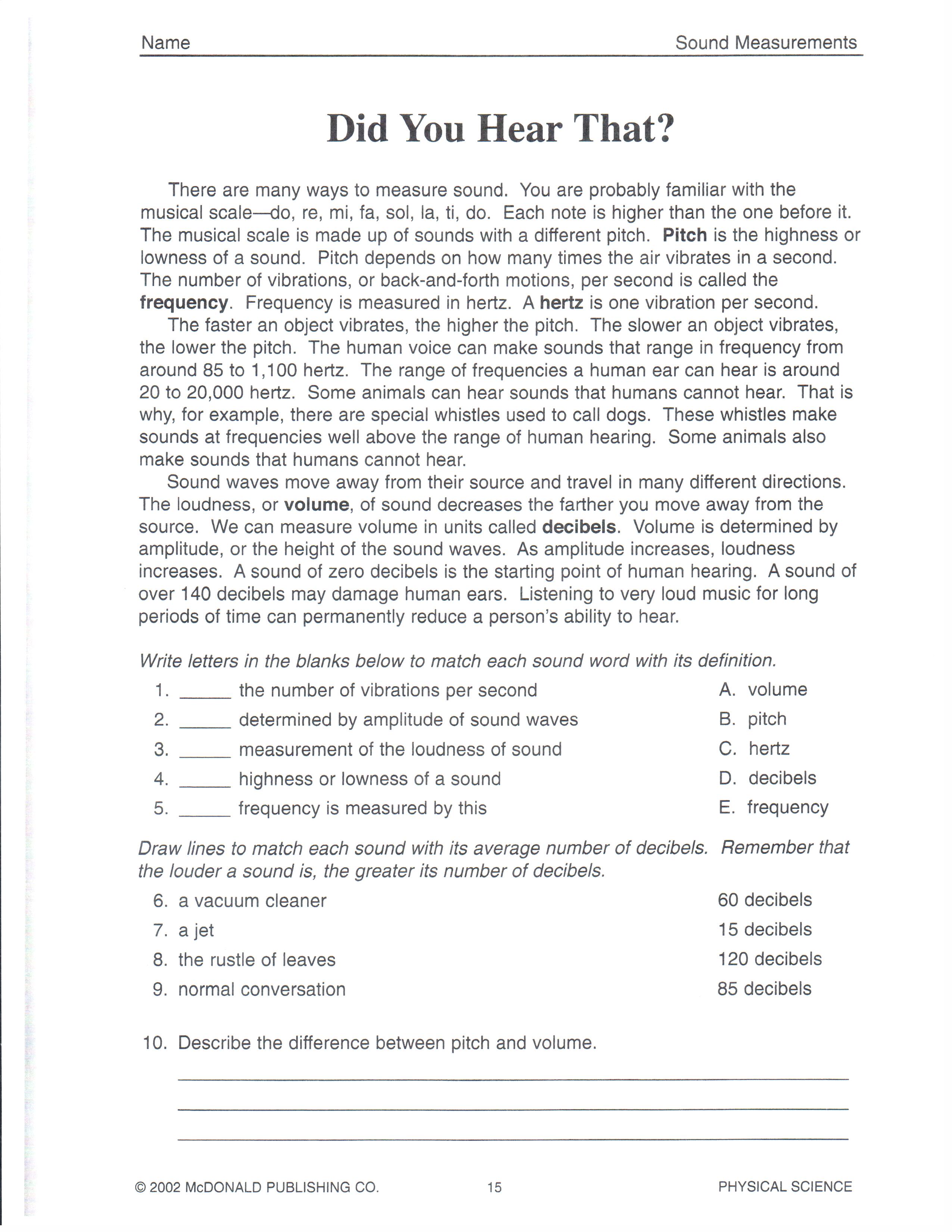 Sixth Grade Physical Science Worksheets