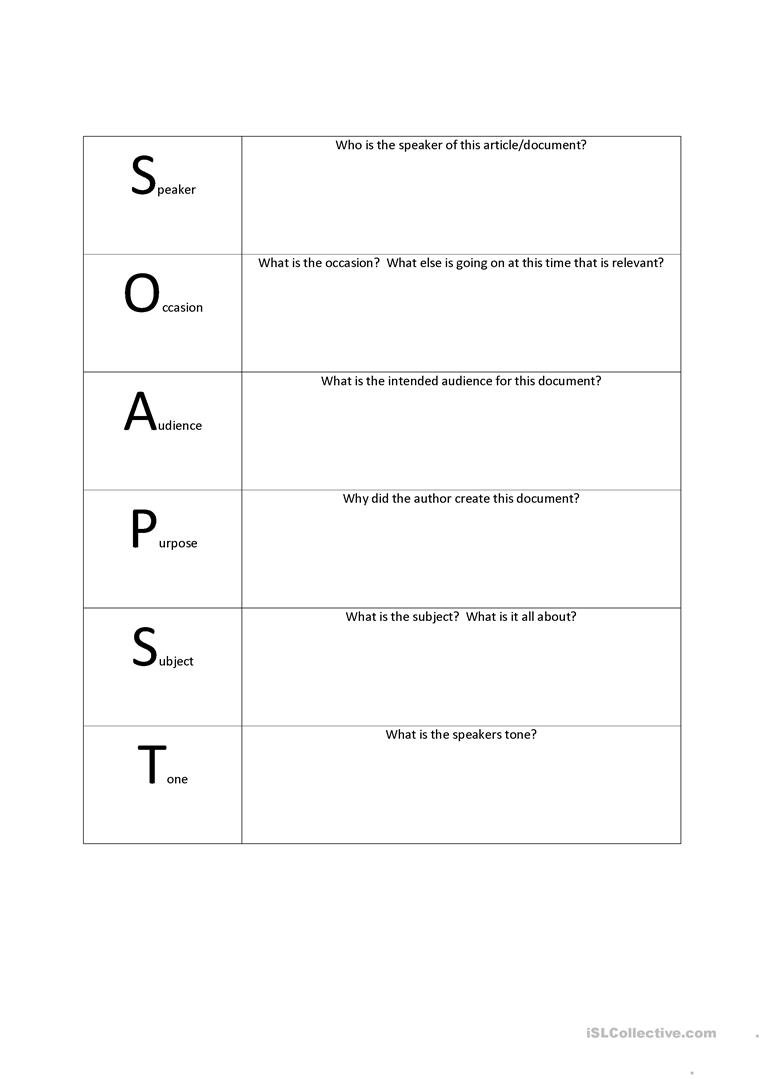 Soapstone Reading Strategy Worksheet