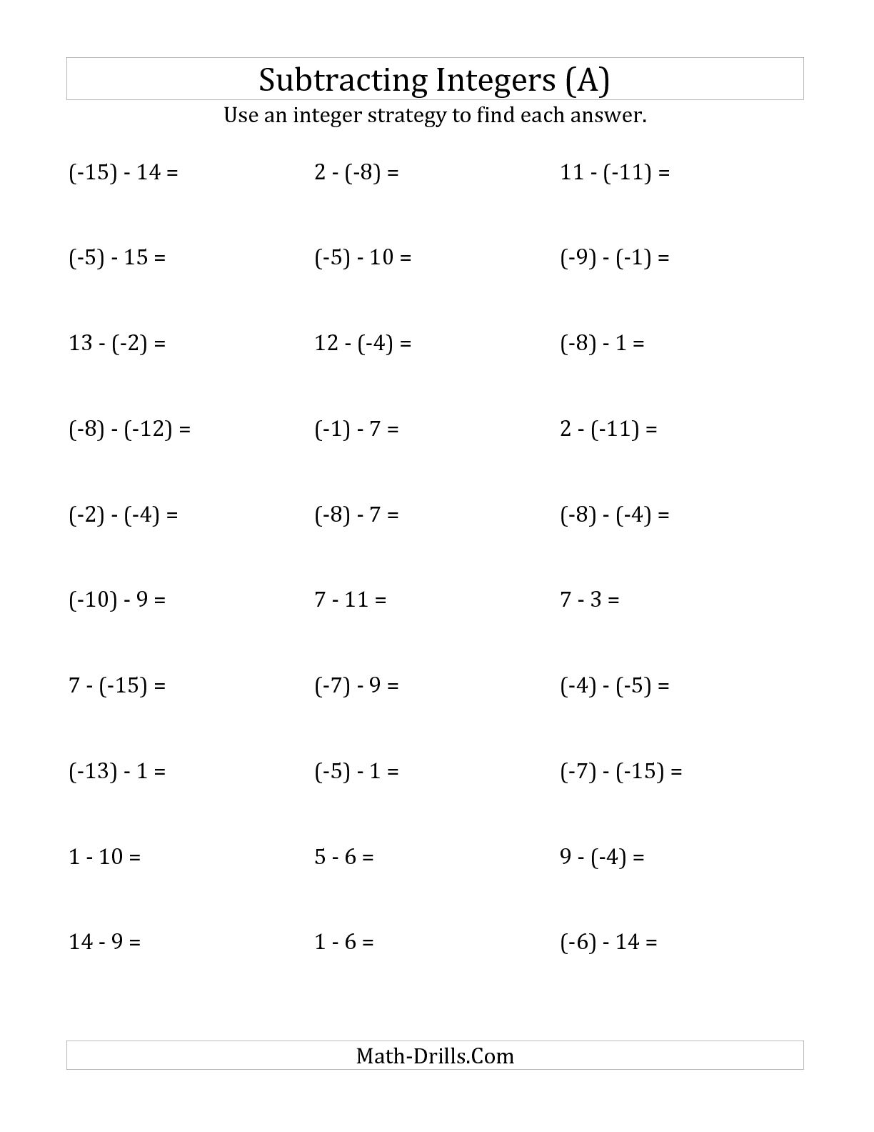 Subtracting Integers From 15 To Negative Numbers In Adding And