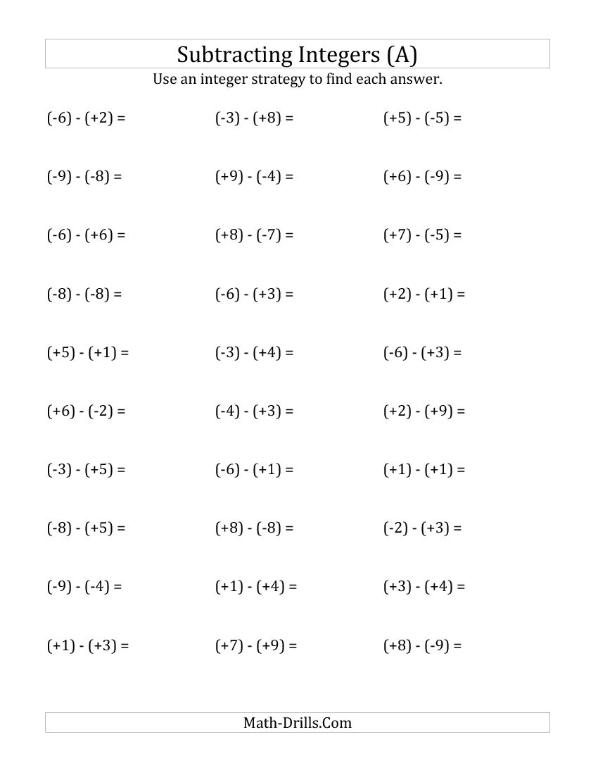 Subtracting Integers From 9 To All Numbers In Parentheses Adding