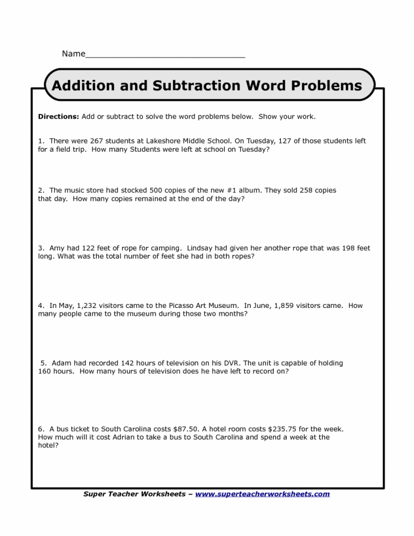 Subtraction Word Problems Worksheets Super Teacher Addition ~ Koogra