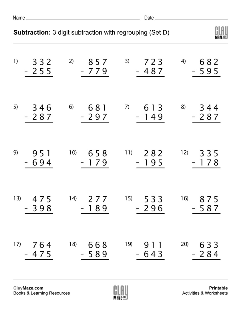 3 Digit Subtraction With Regrouping Worksheets