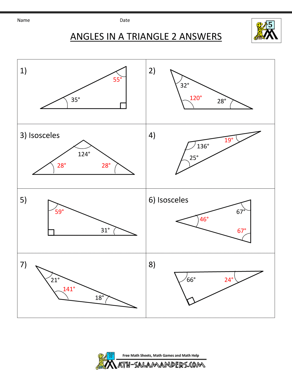 Sum Of Angles In A Triangle Worksheet Free Worksheets Library