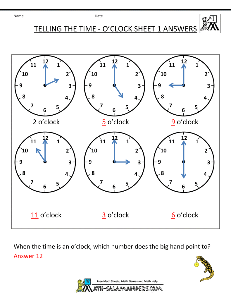Telling Time Worksheets