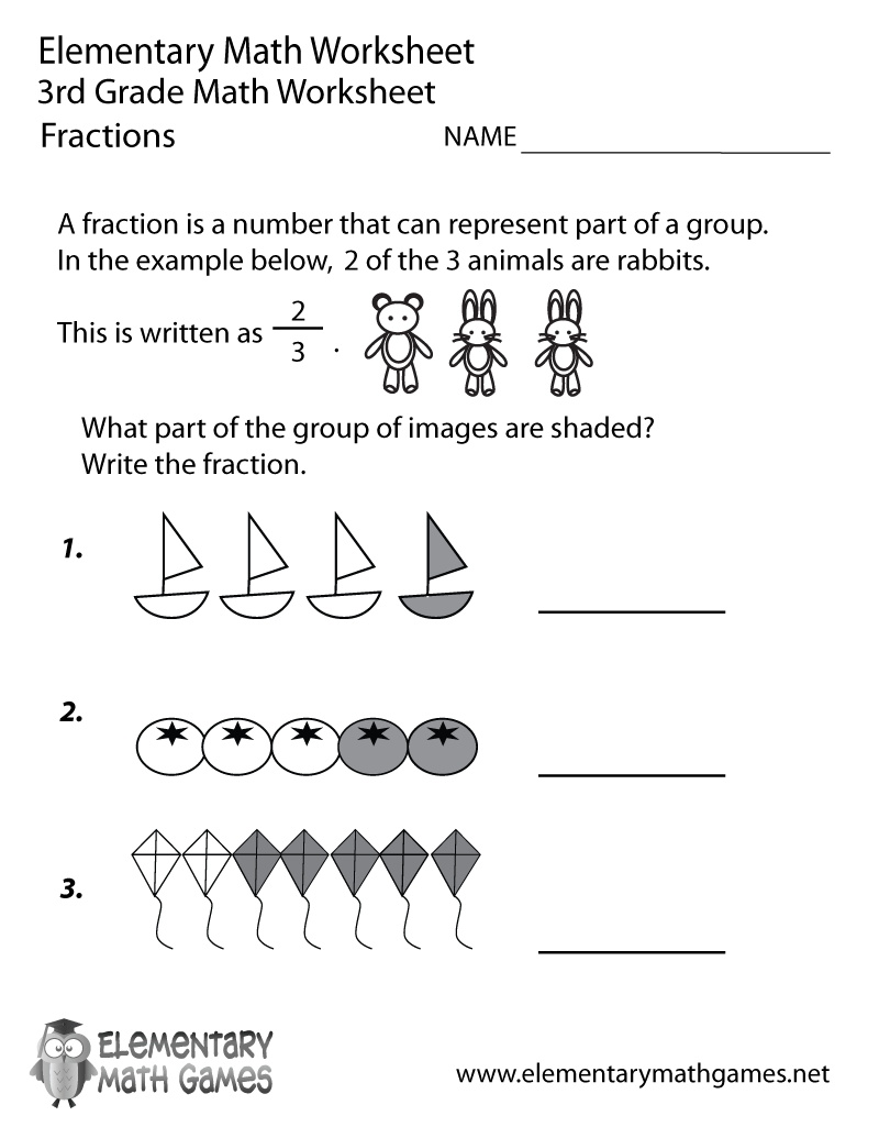 Third Grade Fractions Worksheet