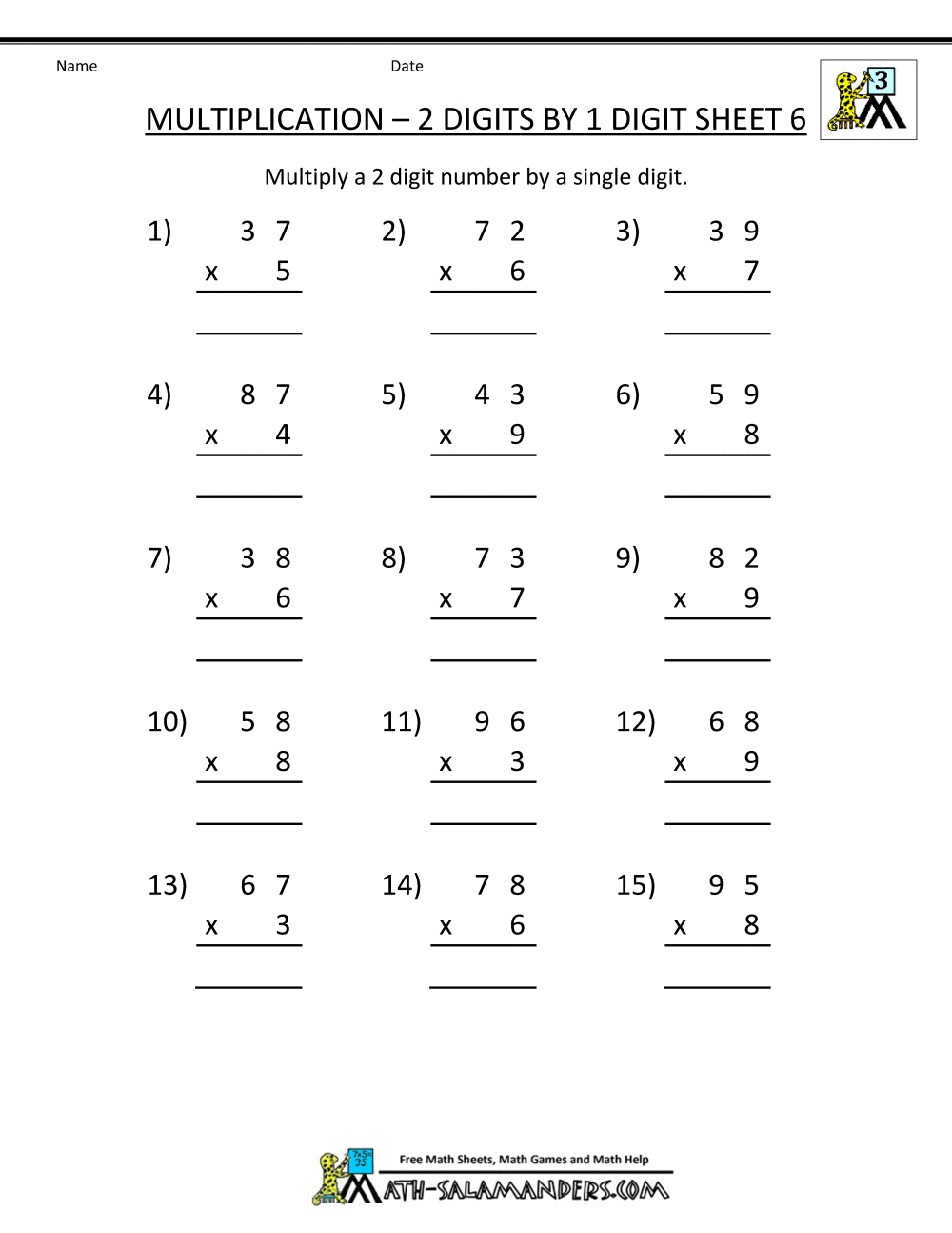 Third Grade Math Worksheets Multiplication 2 Digits By 1 Digit 6