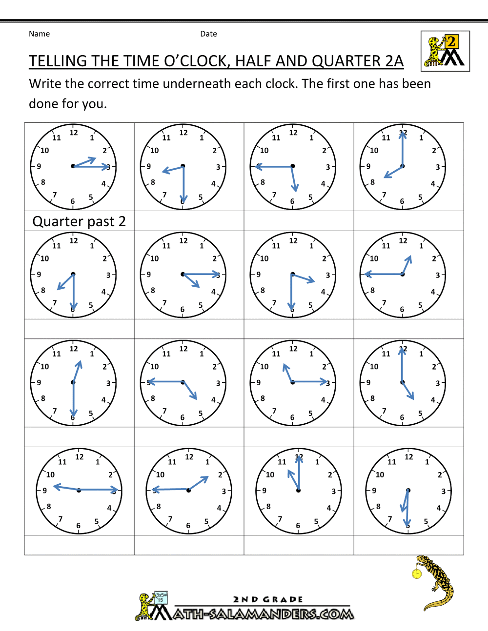 Time Worksheet O'clock, Quarter, And Half Past