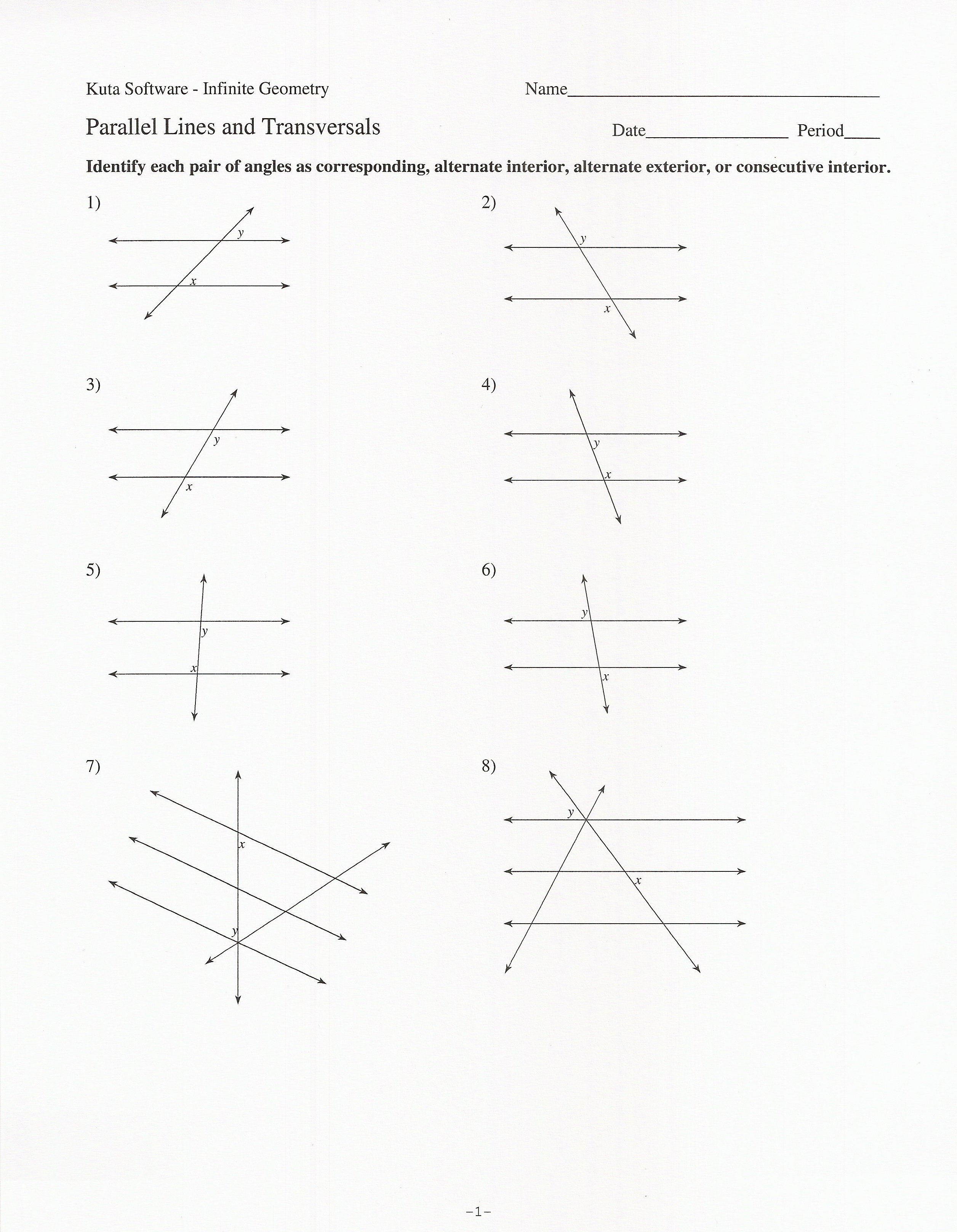 Transversals Worksheet With Answers Worksheets For All