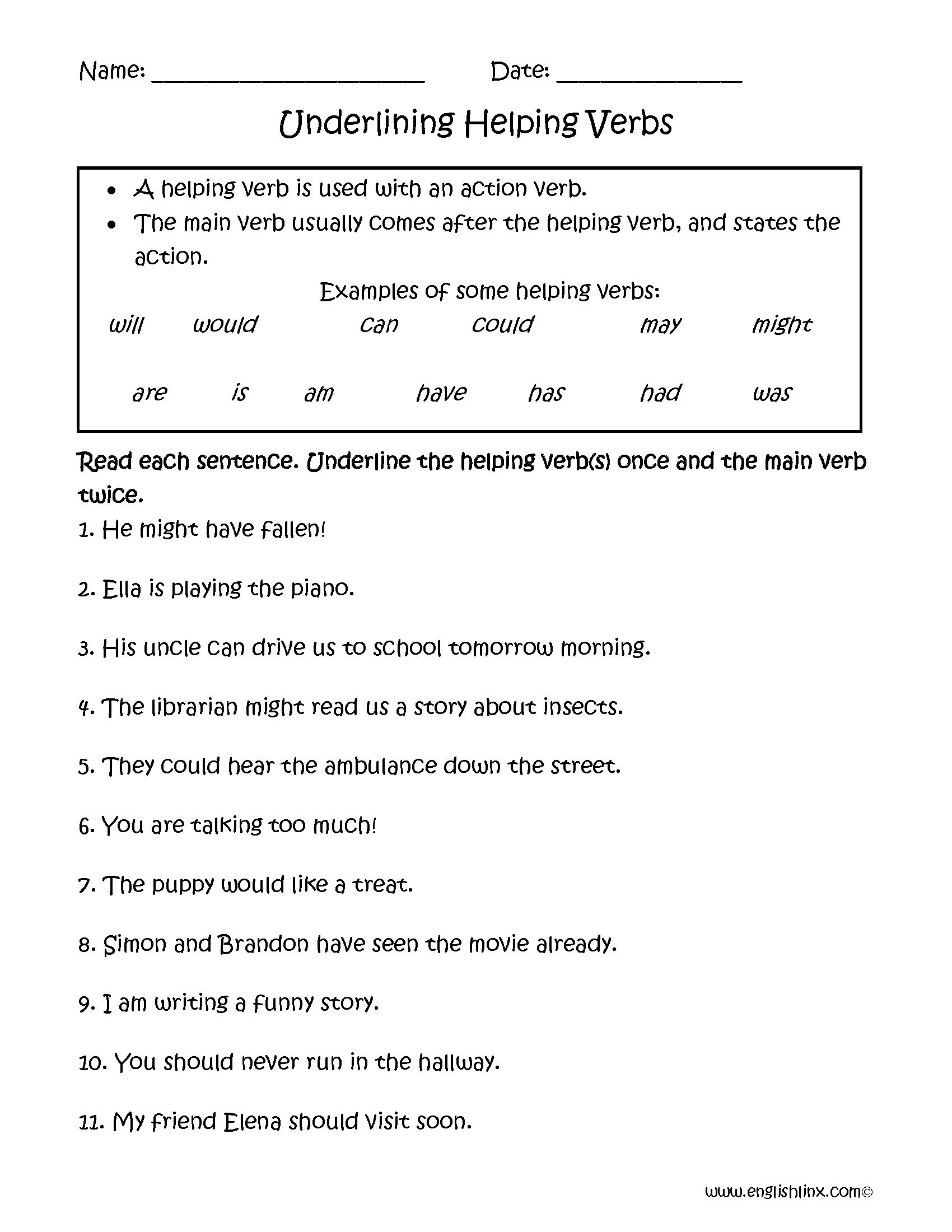 Verbs Worksheets Helping Kindergarten Noun And Verb Underlining
