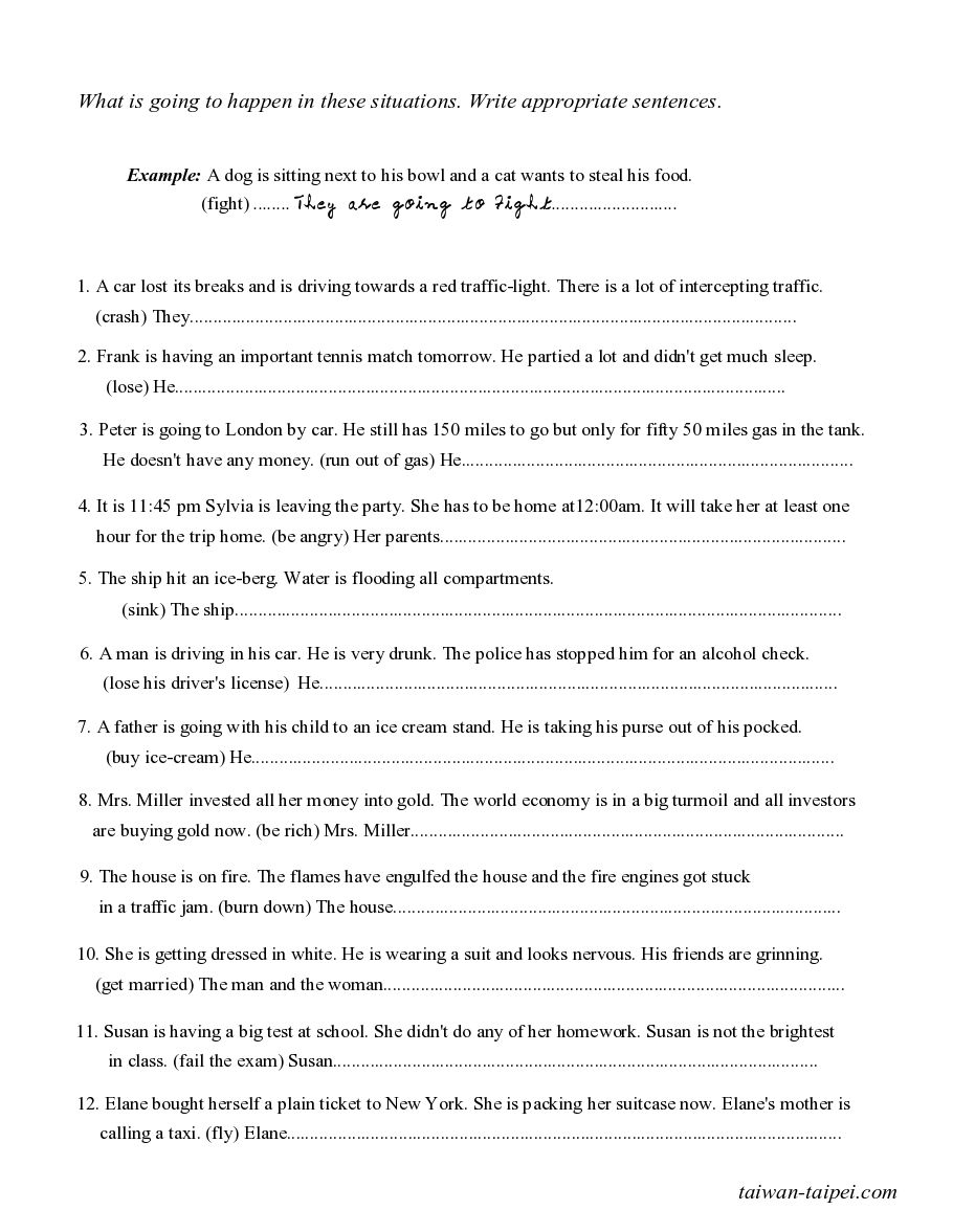 Worksheet Going To Sentences