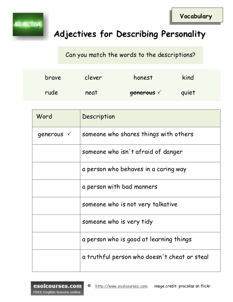 Worksheets About Appearance And Personality