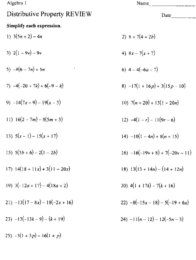 Math worksheets for distributive property