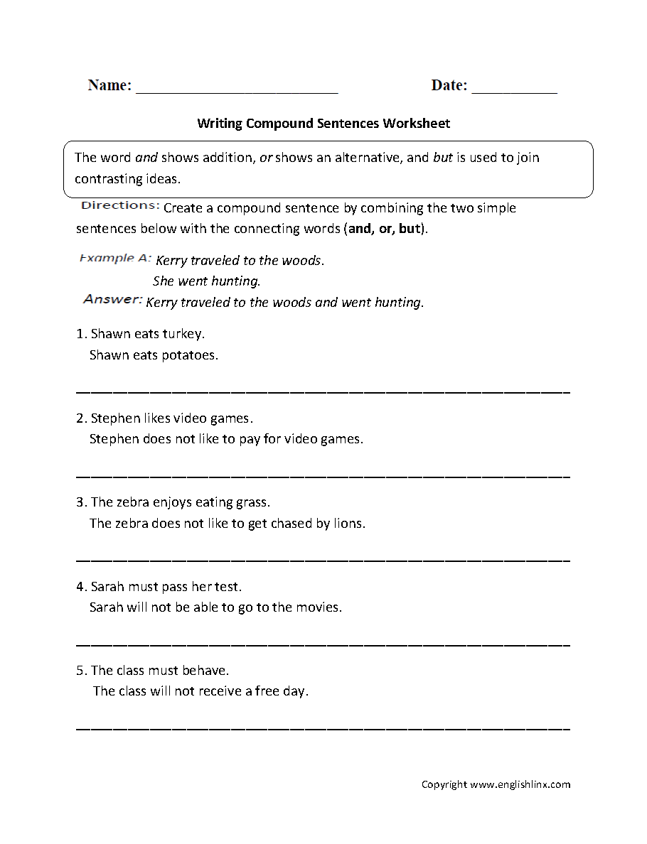 Writing Compound Sentences Worksheet