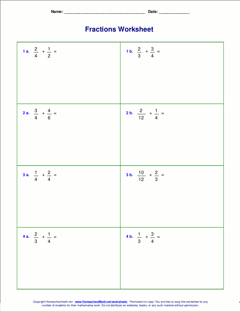 adding fractions with unlike denominators worksheets 5th grade