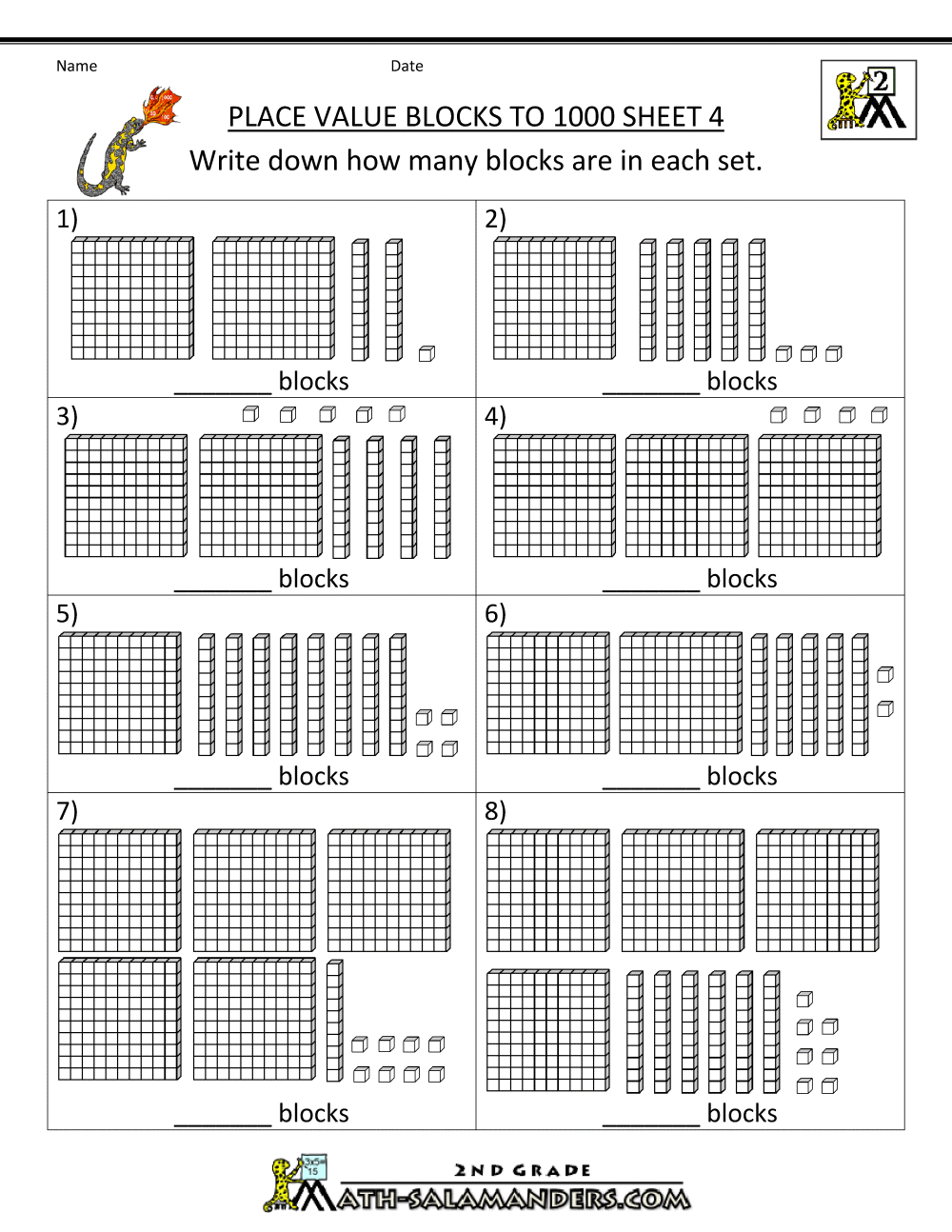 11+ Place Value Blocks Worksheets