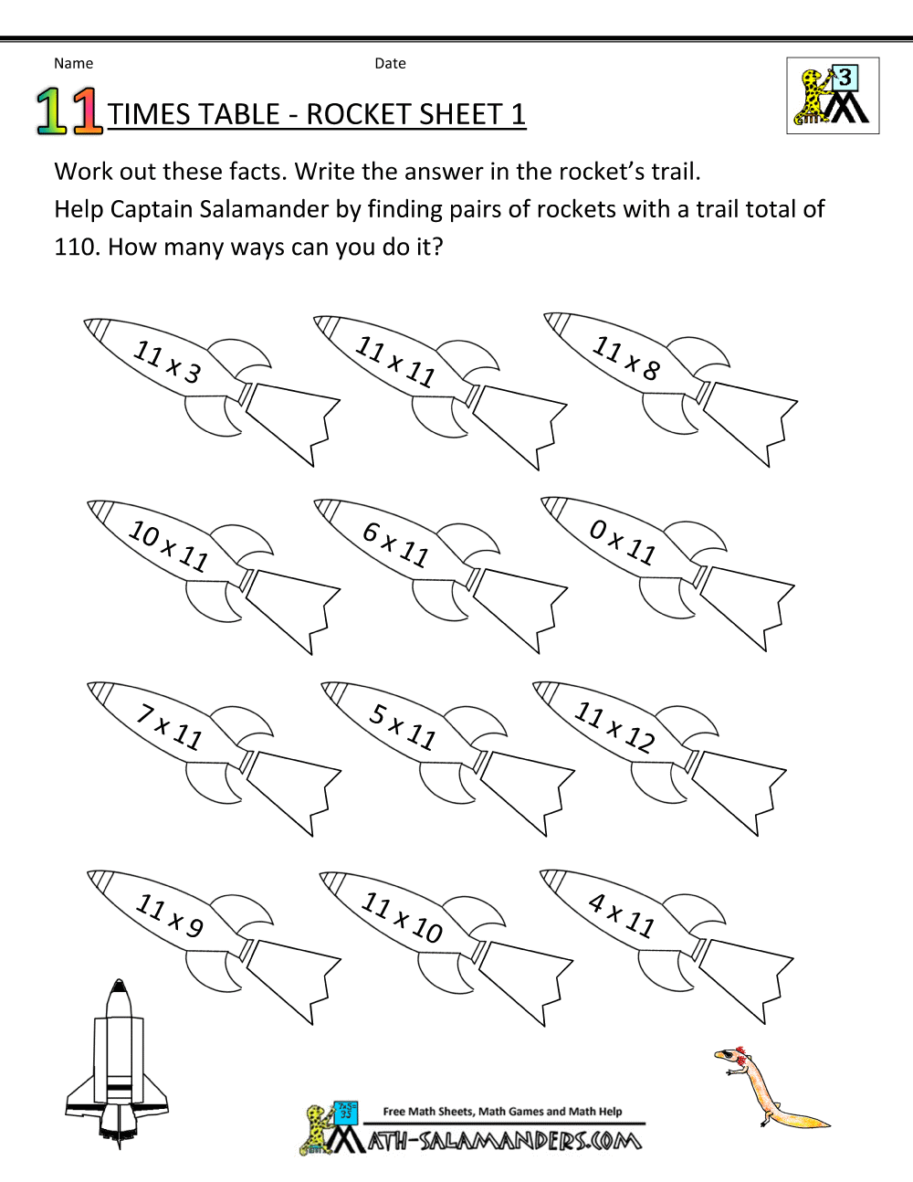 11 Times Tables Worksheets