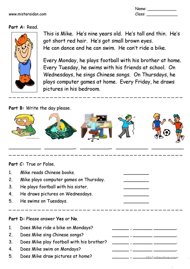 26 Free Esl Easy Reading Worksheets