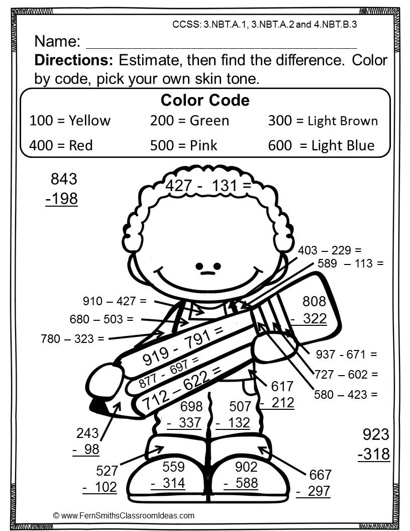3rd Grade Go Math 1 8 Color By Numbers Rounding To Estimate