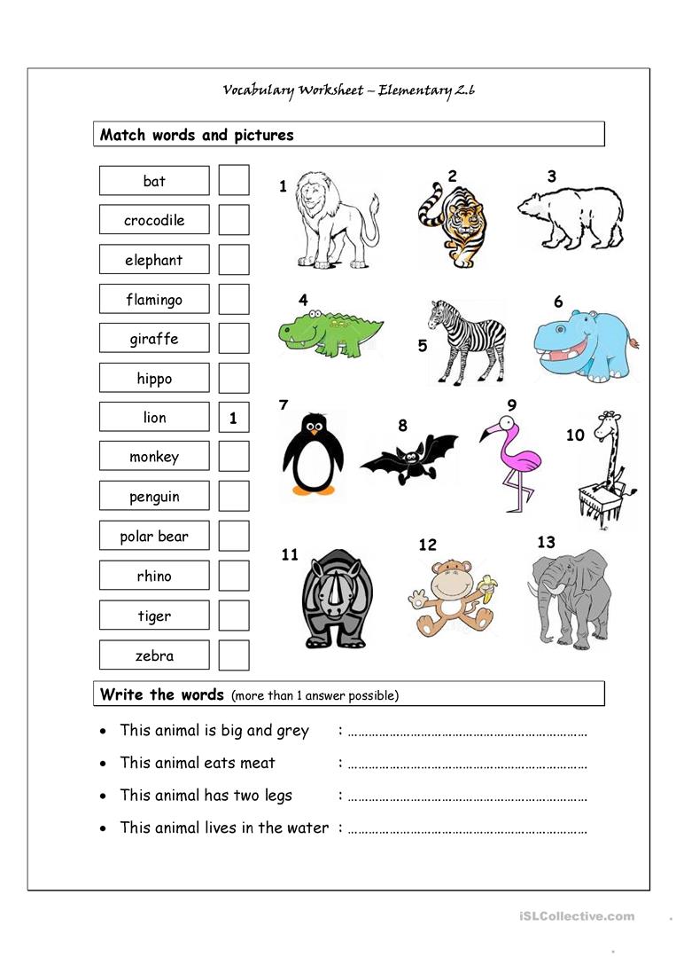 49 Free Esl Elementary Vocabulary Worksheets