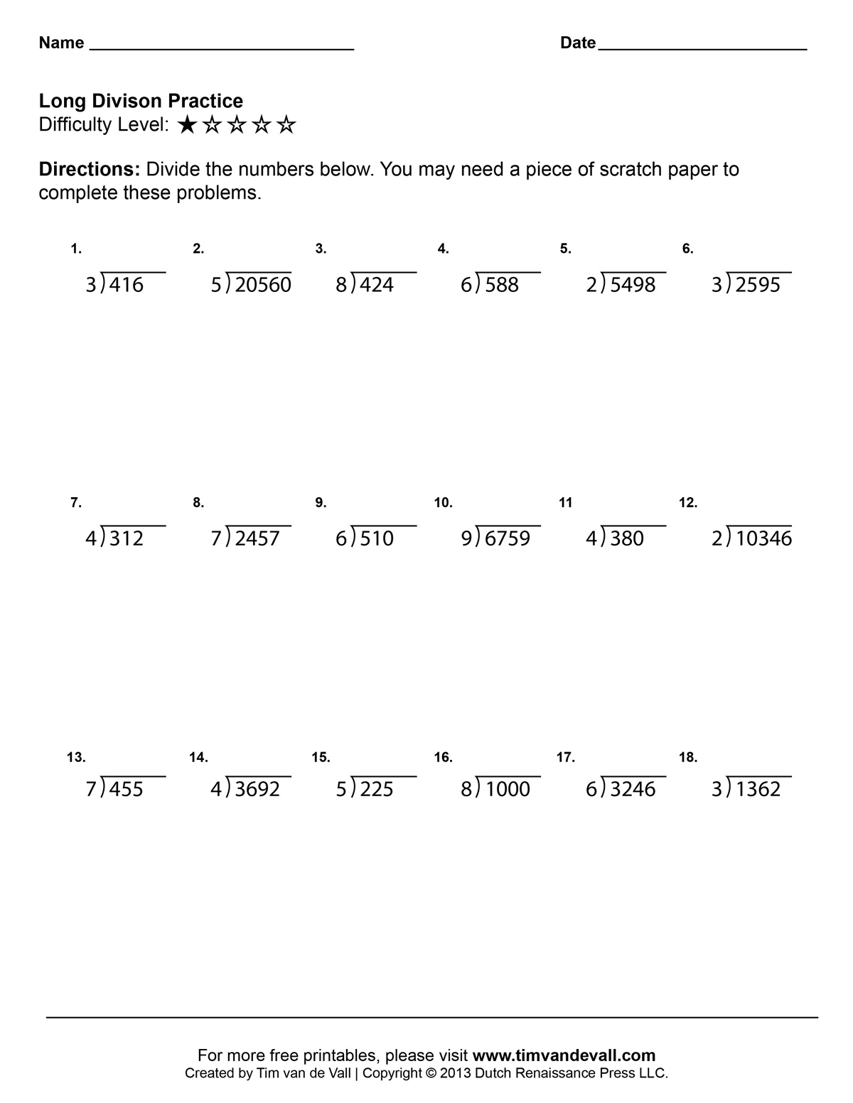 4th Grade Long Division Worksheets For All