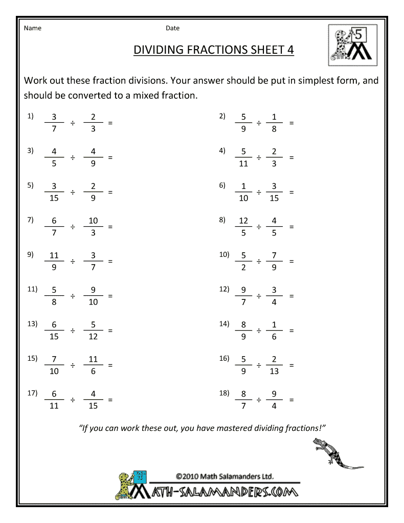 6th Grade Fractions Worksheet Worksheets For All