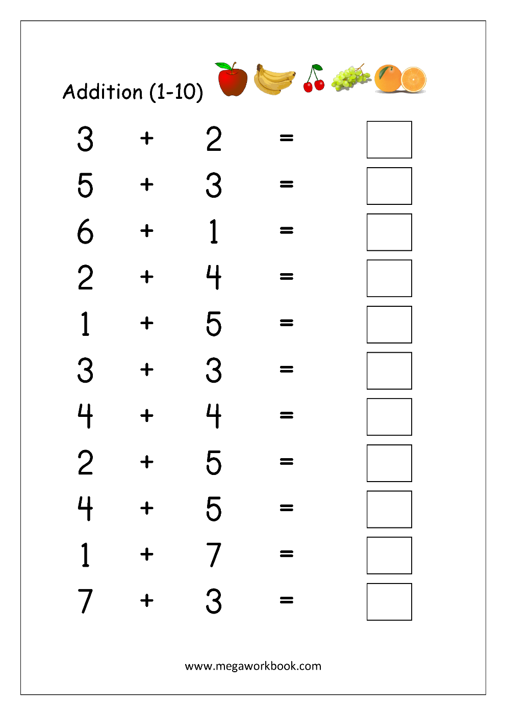 Addition 1 To 10 Worsheet 01 Year Math Worksheets Free Number