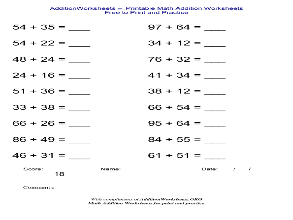 Addition Worksheets Vertical Worksheets For All